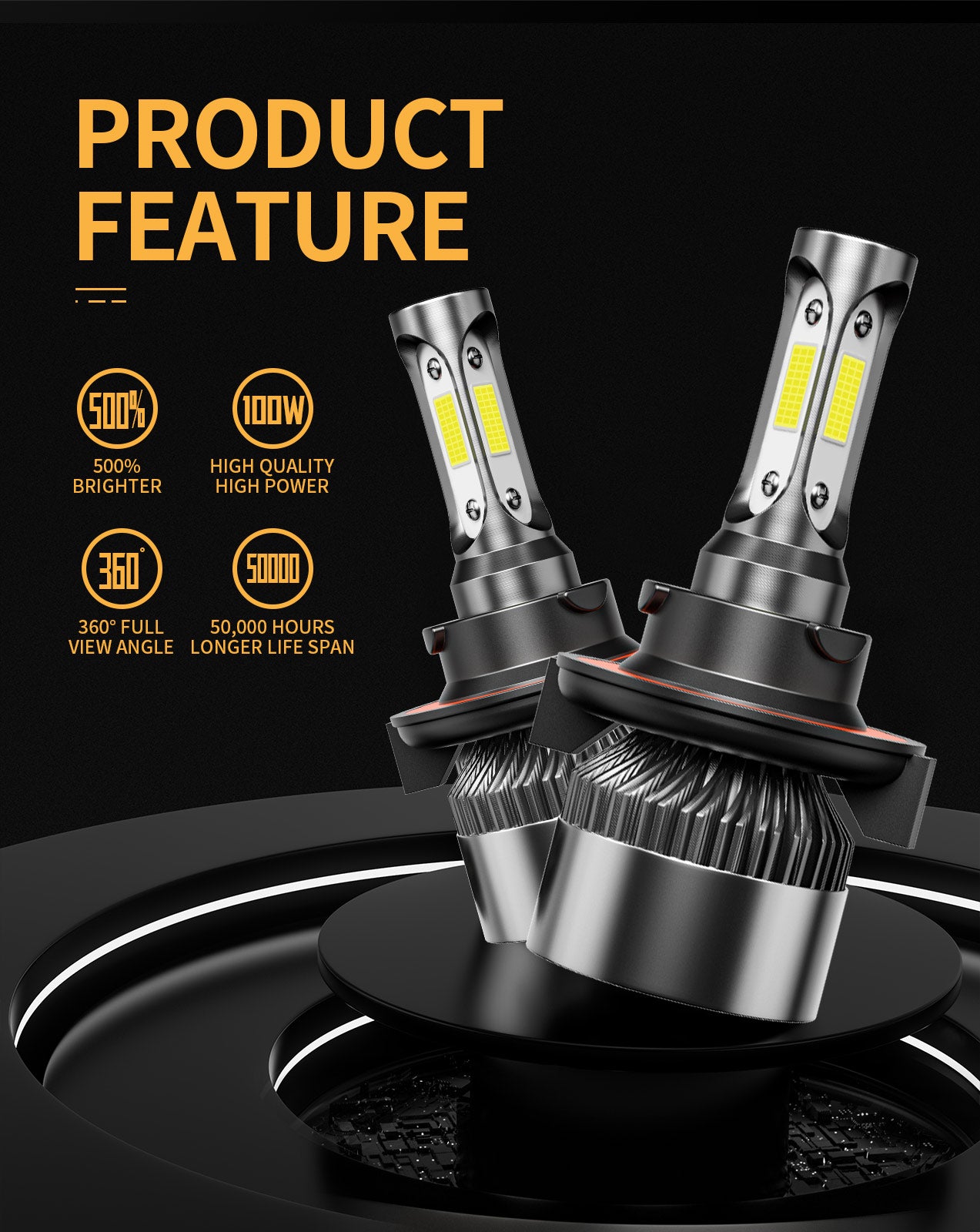 MIFMIA H13 LED Headlight Bulbs, 15000 Lumens 500% Brighter 9008 Light Bulbs High and Low, 6500K Cool White Halogen Replacement, Pack of 2