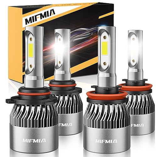 MIFMIA H11 9005 LED Headlight Bulbs Combo, 500% Brighter 6500K Cool White High and Low Light Bulbs Halogen Replacement, Pack of 4