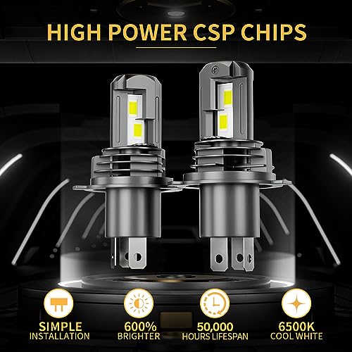 MIFMIA H4 LED Headlight Bulb, 20000 Lumens 600% Brighter 9003 Light Bulbs 6500K Cool White HB2 Hi/Lo Beam Halogen Replacement, Pack of 2