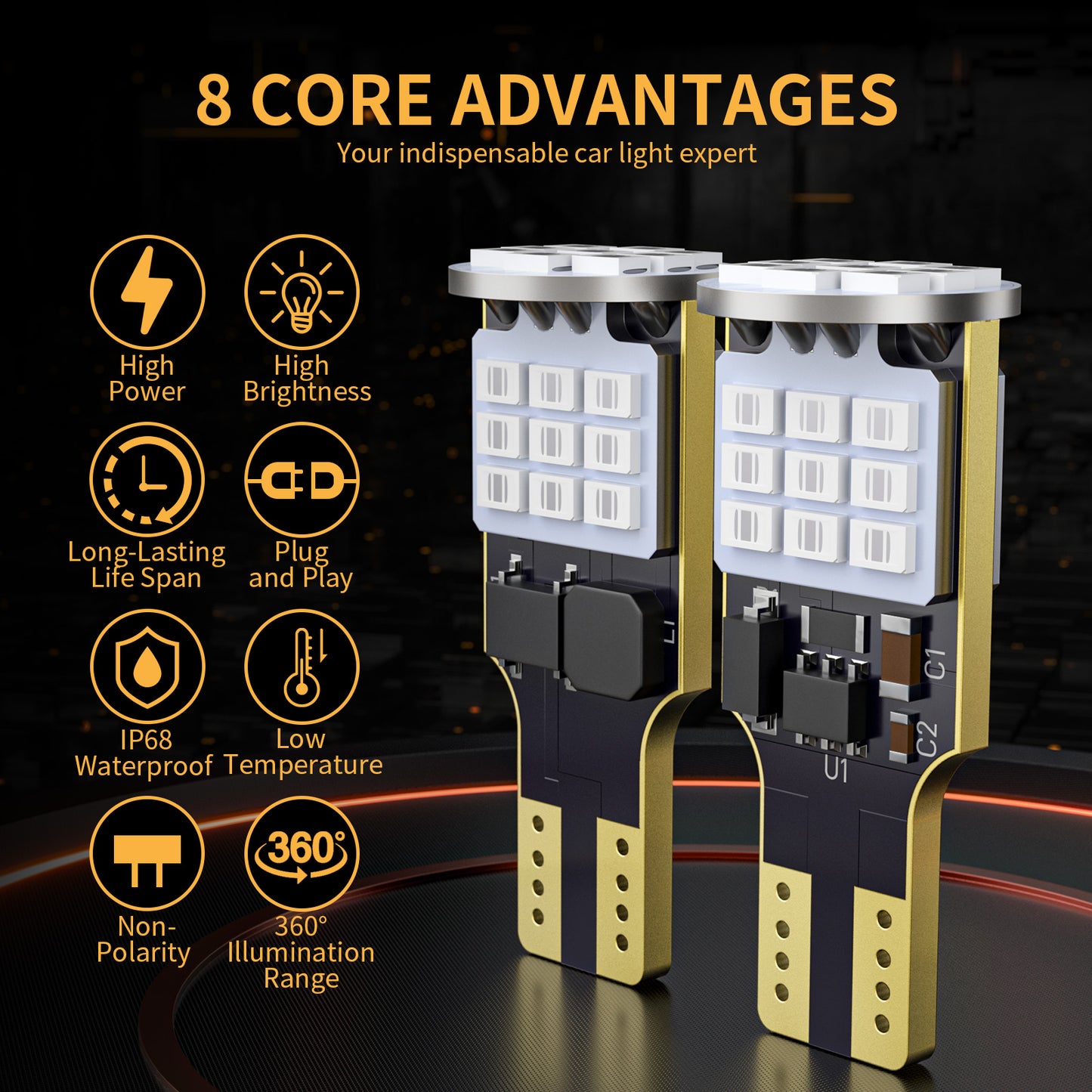 MIFMIA 912 921 LED Bulb Red for LED Third Brake Center High Mount Stop Light, 400% Brighter T15 906 904 W16W 27-SMD Chipsets 3rd Brake Tail Lights for Cars/Truck (Upgraded, Pack of 2)