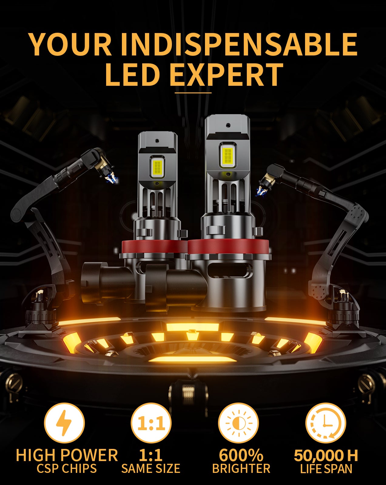 MIFMIA H11 H9 H8 LED Headlight Bulbs Kit, 1:1 Mini Size 600% Brighter White 2pcs